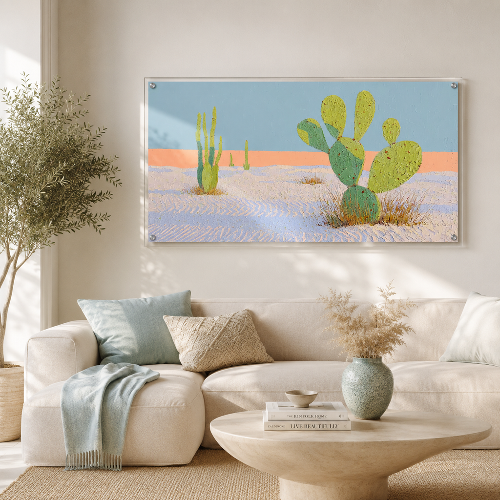 Pastel Desert Cactus — Panoramic 2:1 — 3D UV Textured Wall Art Print