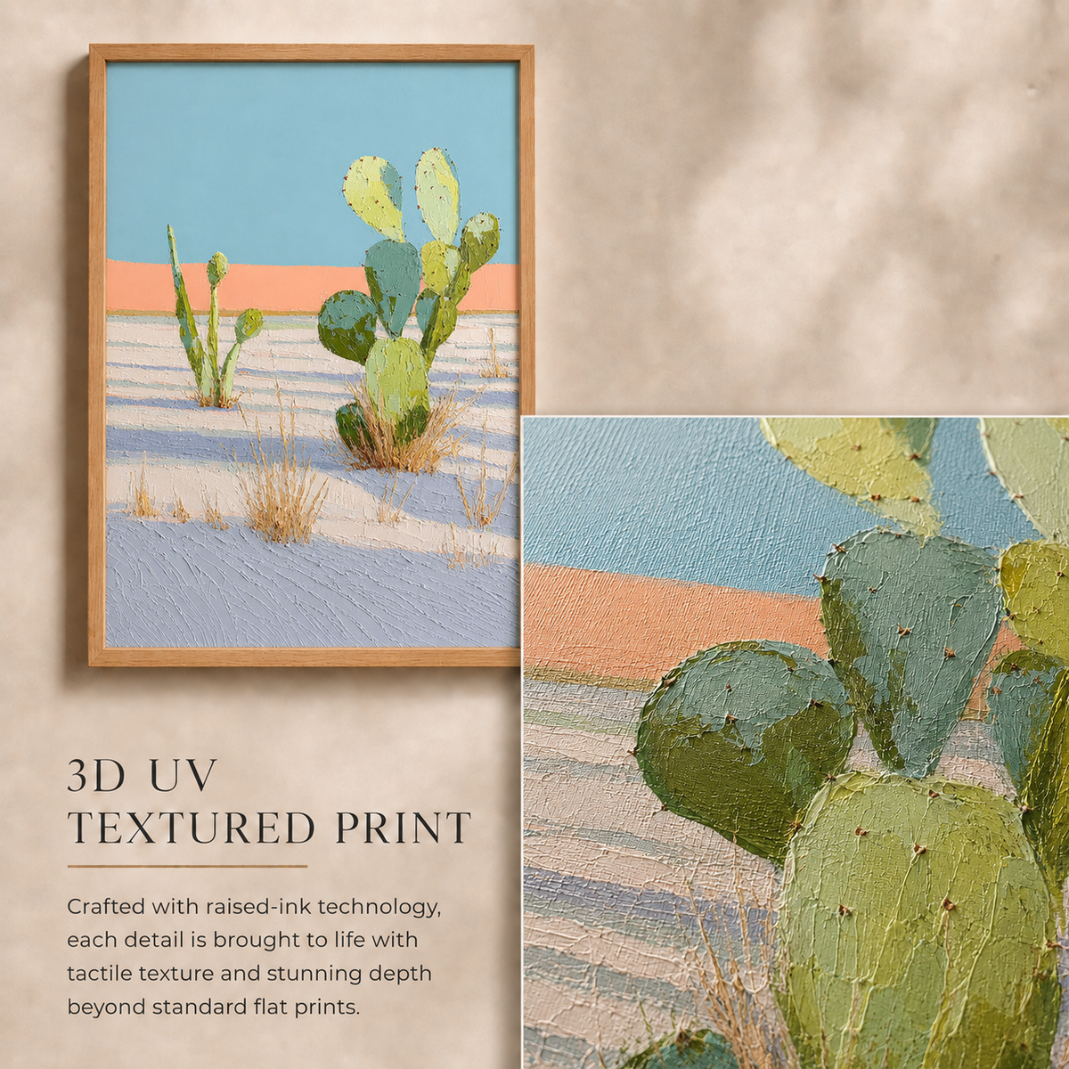 Pastel Desert Cactus — 3D UV Textured Wall Art Print
