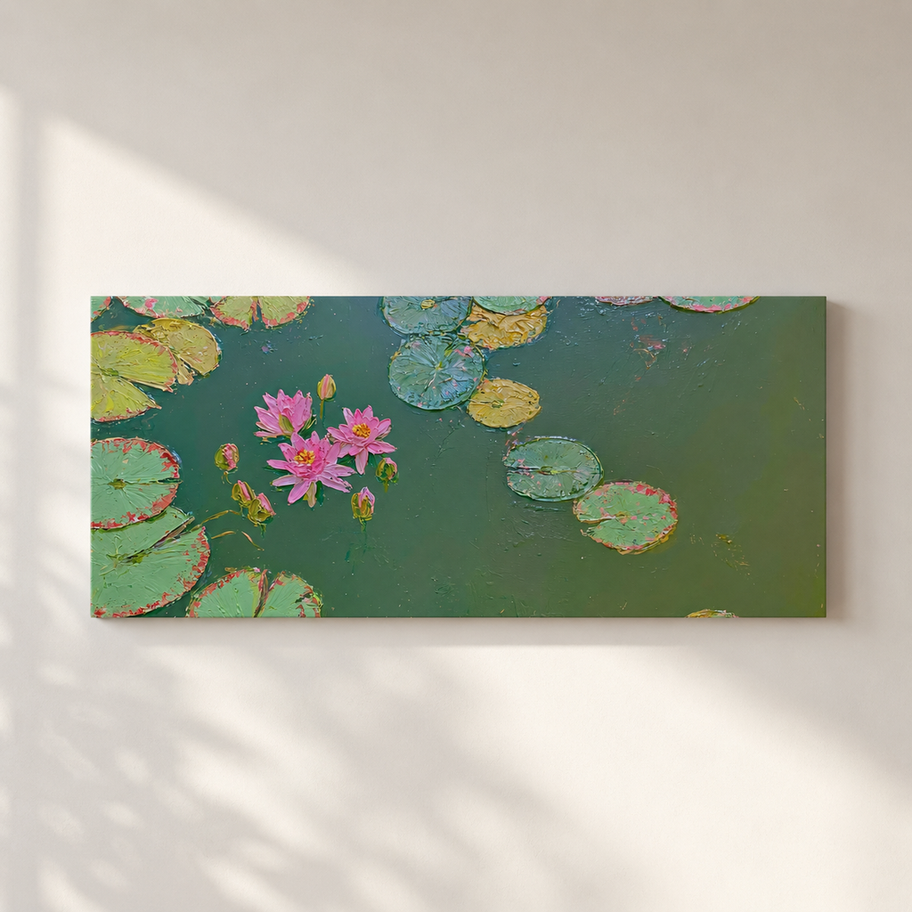 Pink Lotus Lake — Panoramic 2:1 — 3D UV Textured Wall Art Print