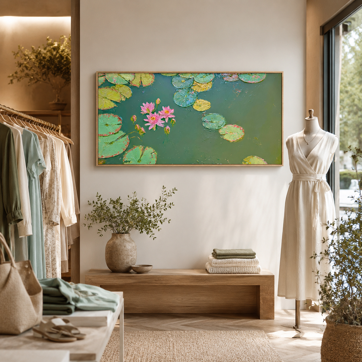 Pink Lotus Lake — Panoramic 2:1 — 3D UV Textured Wall Art Print