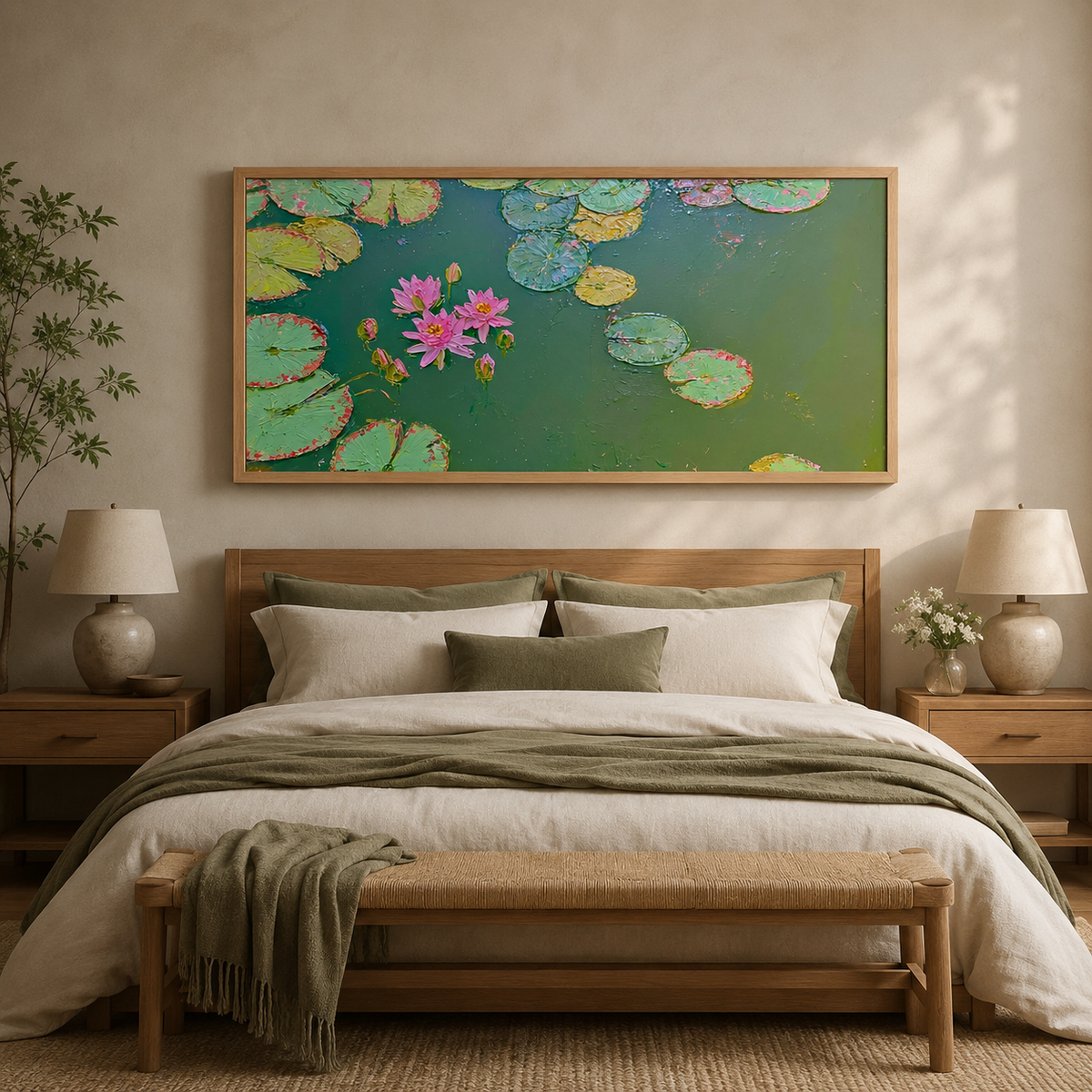 Pink Lotus Lake — Panoramic 2:1 — 3D UV Textured Wall Art Print