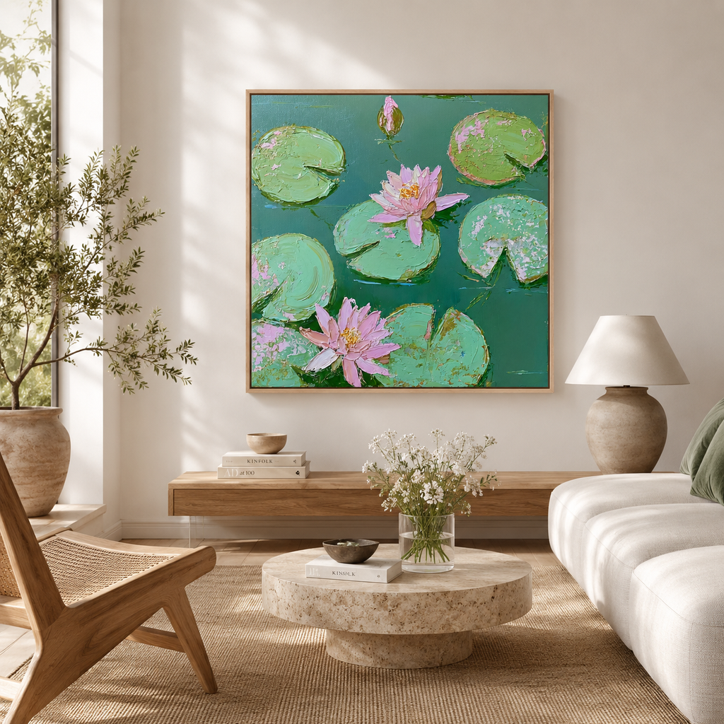 Pink Lotus Pond — 3D UV Textured Wall Art Print