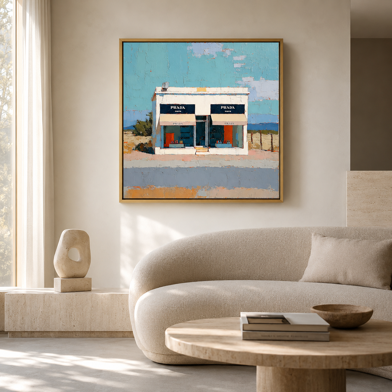 Prada Marfa wall art print in bedroom