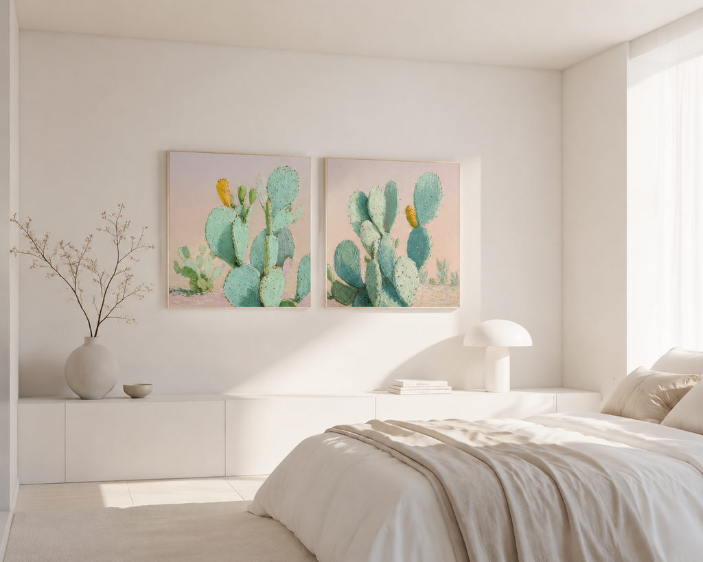 Pastel Prickly Pear Cactus — 3-pieces 3D UV Textured Wall Art Set