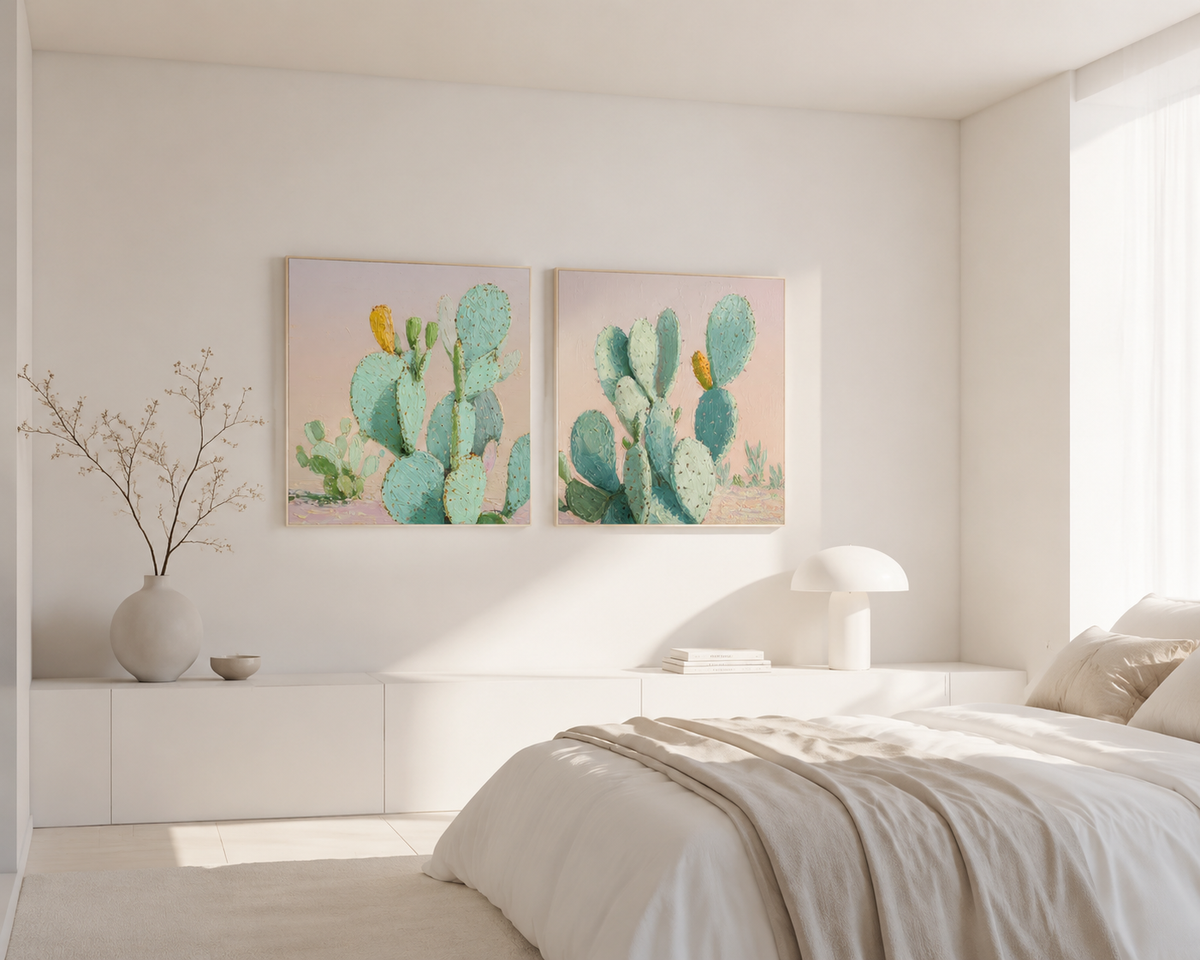 Pastel Prickly Pear Cactus — 3-pieces 3D UV Textured Wall Art Set