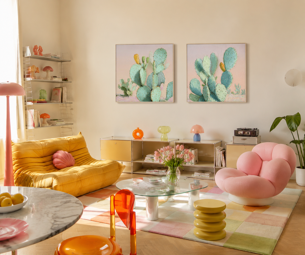 Pastel Prickly Pear Cactus — 3-pieces 3D UV Textured Wall Art Set