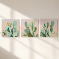 Pastel Prickly Pear Cactus — 3-pieces 3D UV Textured Wall Art Set