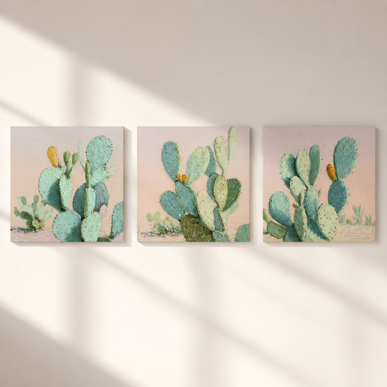 Pastel Prickly Pear Cactus — 3-pieces 3D UV Textured Wall Art Set