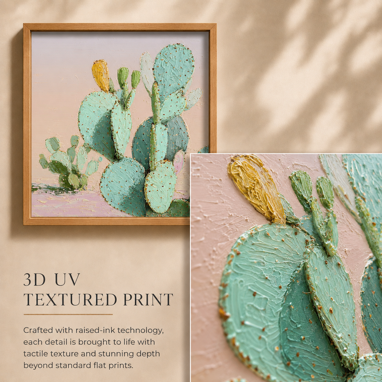 Pastel Prickly Pear Cactus — 3D UV Textured Wall Art Print (Choose Your Design)
