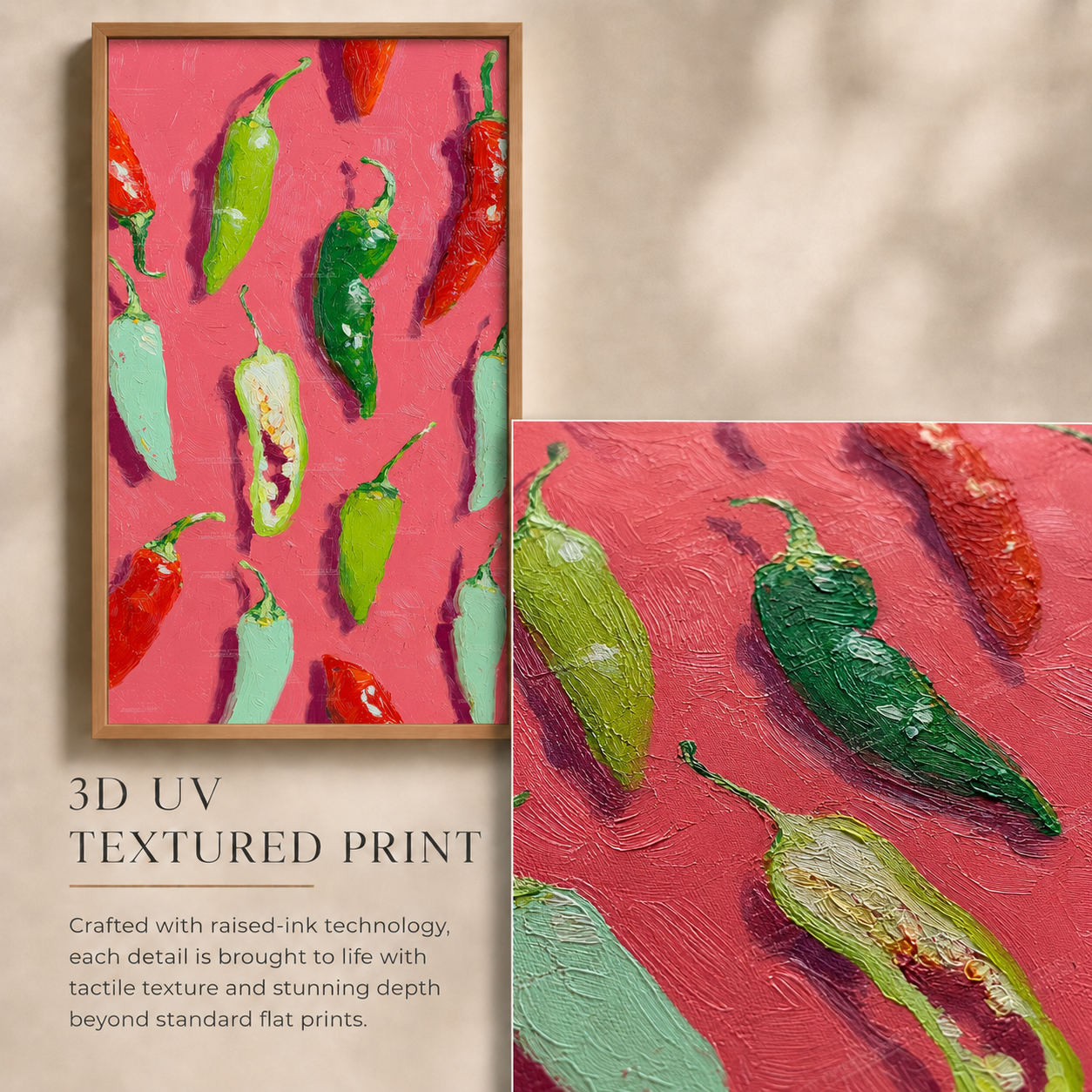 Pepper & Tomatoes Duo — 2-Piece 3D UV Textured Wall Art Set